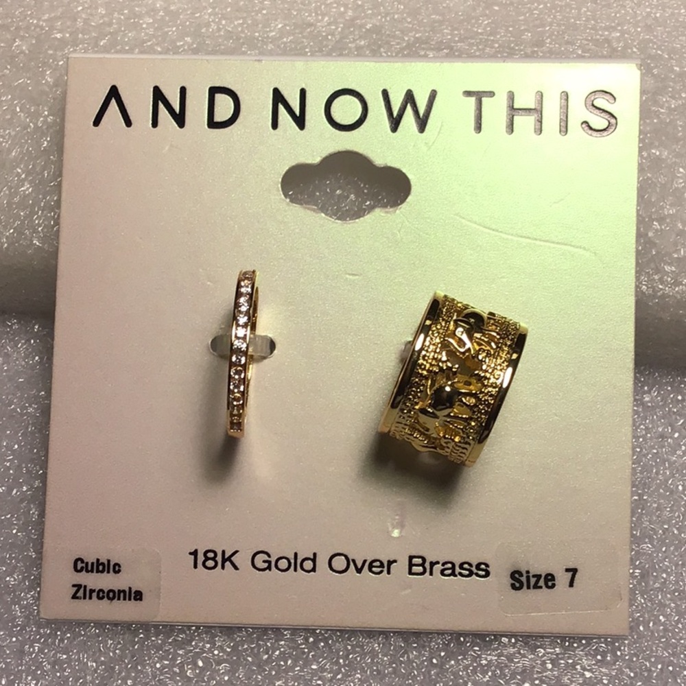 2 Ring Set Size 7 NWT $40.00 18K Gold over Brass Cubic Zirconia